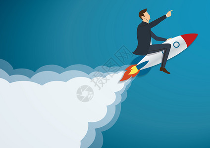 商人用火箭飞向成功的背景图片