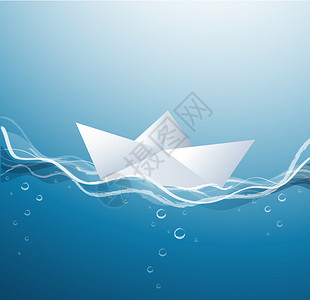 海浪上的纸船蓝水表面的纸船航行图片