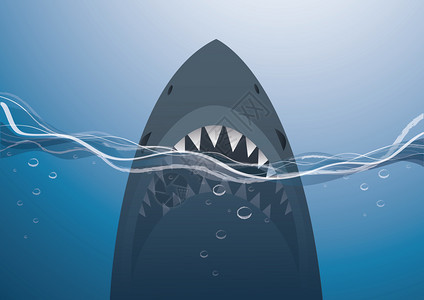 蓝海背景矢量插图中的鲨鱼图片