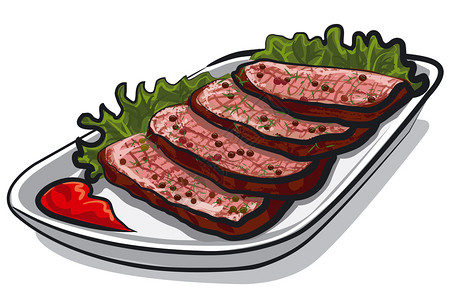 配有番茄酱和生菜的切片烤牛肉插图图片