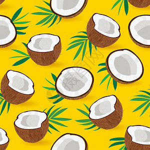 黄色背景上的椰子矢量插图图片