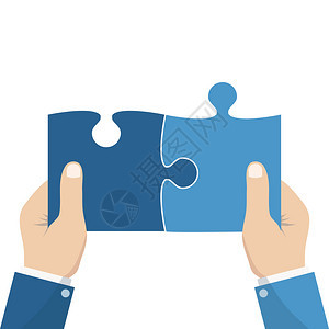 企业匹配概念将手头上的商人拼图元素连接起来共同解决问题合作协会联盟公司矢量图解平板设计图片