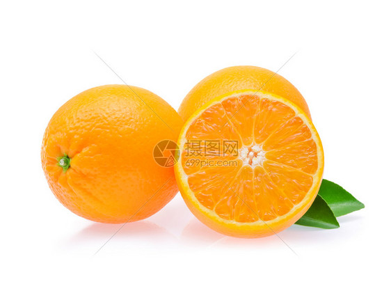 橙色水果切片和白底叶图片