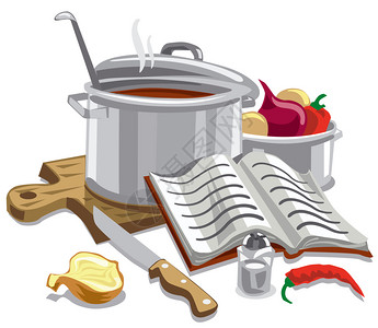 配有饭料的烹饪汤插图图片