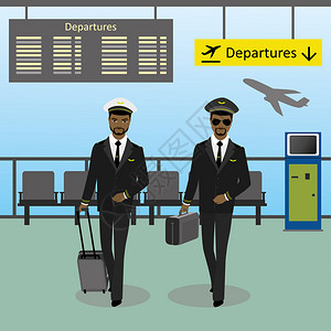 飞行员帽子飞行员在机场行走卡通矢量插画插画