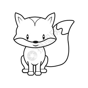 狐狸张嘴可爱的幼稚卡通狐狸空大纲彩色的孤立轮廓在白背景中孤立的