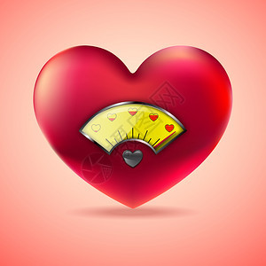 红色心脏配有燃料测量仪爱心指标测量的图矢插图片