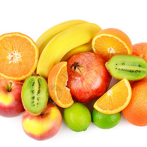 在白色背景上分离的一组水果个健康的甜点图片