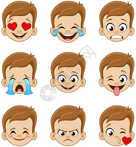 emoji面容表情收集一名年轻男孩的表情图片