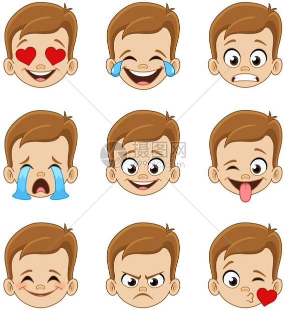 emoji面容表情收集一名年轻男孩的表情图片