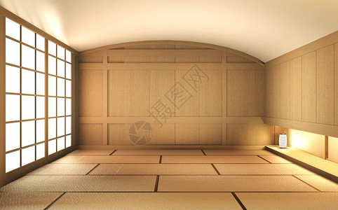 木地板上空房间木日本内部设计3d图片