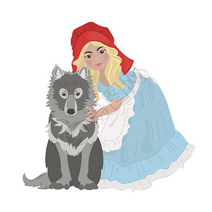 女孩与狼矢量插图图片