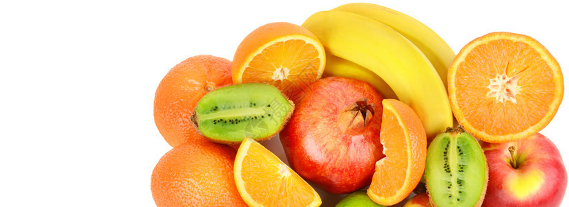 在白色背景上分离的一组水果个健康的甜点免费文本空间宽的图片图片