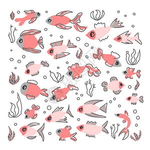 手绘涂鸦风格鱼类插画图片