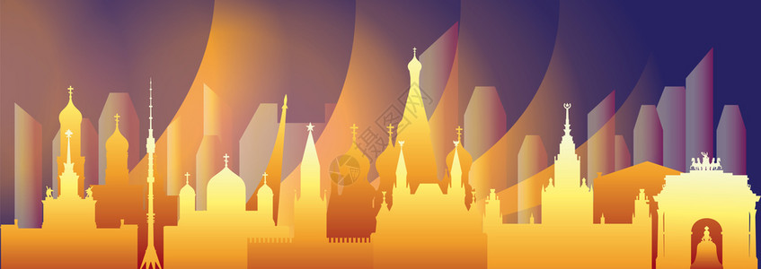 全球旅行概念莫斯科城市地标多彩的俄罗斯梯度旅游和程矢量背景图片