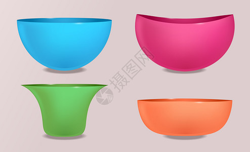 一组彩色碗和杯子矢量元素图片