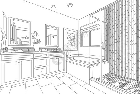 详细绘制白色的特主浴室背景图片