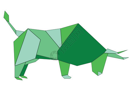 绿色公牛折纸风格设计几何图背景图片