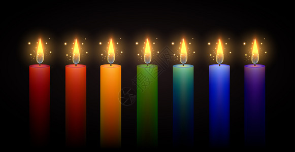 一套彩虹蜡烛矢量元素燃烧蜡烛彩虹蜡烛燃烧图片