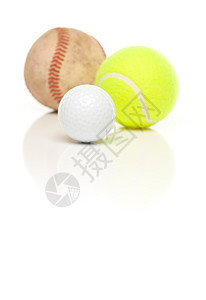 棒球网和高尔夫孤立在白色反射背景图片