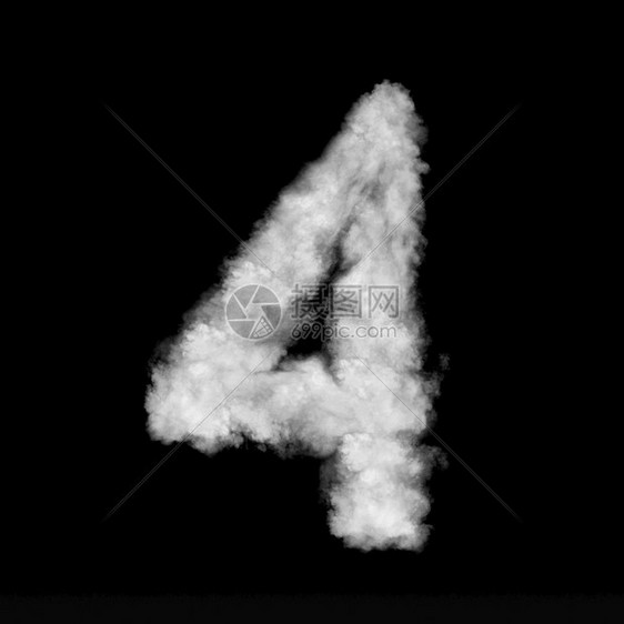 数字4由白云或黑色背景的烟雾制成复空间而不是转换图由黑色背景的白云制成图片
