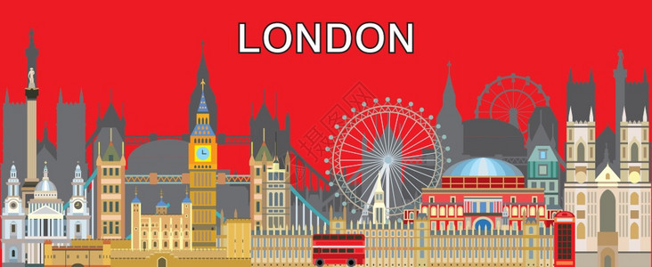 彩色的隆登天线旅行图全世界旅行概念带有隆登城市地标英国旅游和行矢量背景的设计存量图示图片