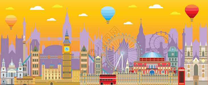 彩色的隆登天际旅行图设计带有孤立的隆登城市地标和字母英国旅游和行矢量背景的印刷品t恤纪念全球旅行概念图片