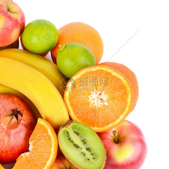 在白色背景上分离的一组水果个健康的甜点图片