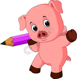 持有铅笔的可爱小猪图片