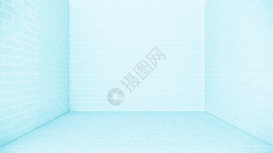 蓝白砖地板和墙背景3D图片