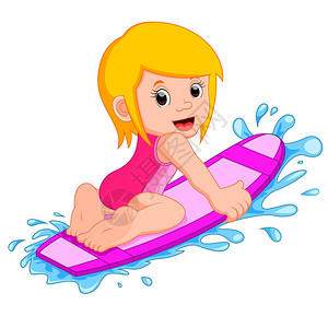 小女孩在冲浪板上冲浪图片