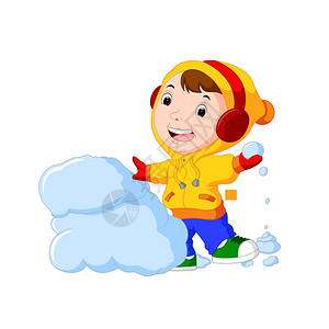冷发抖玩雪游戏的卡通儿童插画