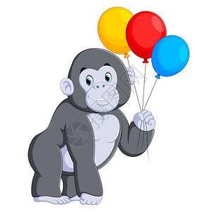 大猩猩站着拿彩色气球图片