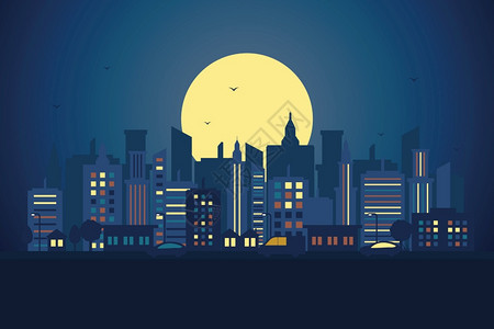 建设城市夜晚街道计插图背景图片