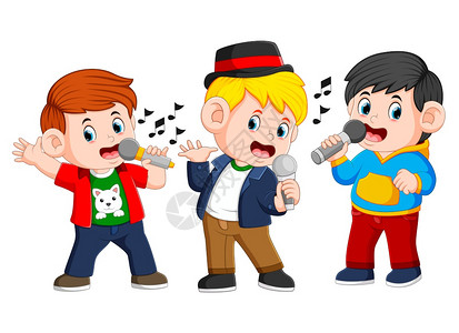 三个男孩一起唱歌图片
