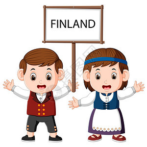 穿着传统服装的卡通芬兰夫妇图片