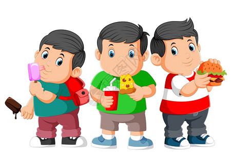 三个胖男孩吃快餐图片
