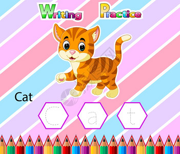 用于插图猫的工作表写练习c字母图片