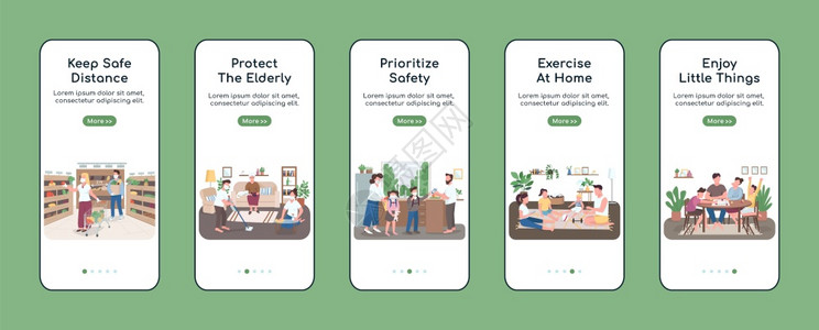 手机应用程序屏幕平板矢量模上的隔离措施保持安全距离带有字符的横行网站步骤uxig智能手机卡通界面立案指纹集图片
