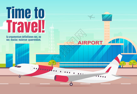 航空公司横向海报文字概念设计商用飞机带有印刷版的喷气机漫画插图背景机场图片