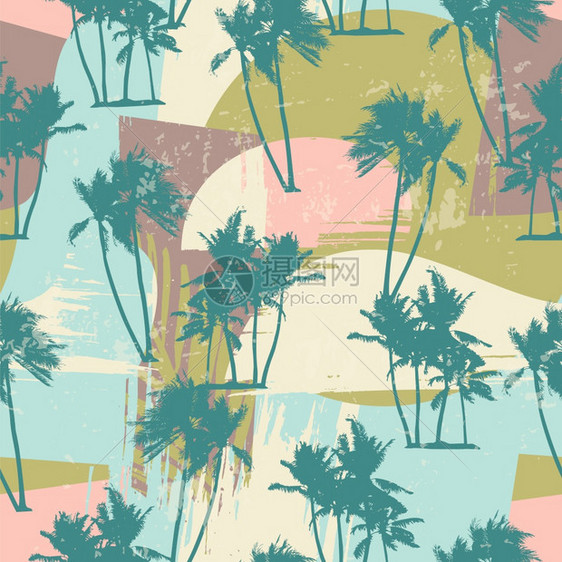 具有热带棕榈和艺术背景的无缝外来模式纸张封面布料室内装饰品和其他用户的现代抽象设计具有热带棕榈和艺术背景的无缝外来模式图片