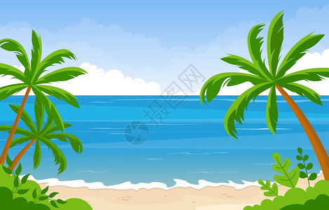 热带沙滩海滨棕榈树夏季景观图图片