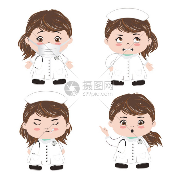 可爱的漫画女医生配有学听诊器