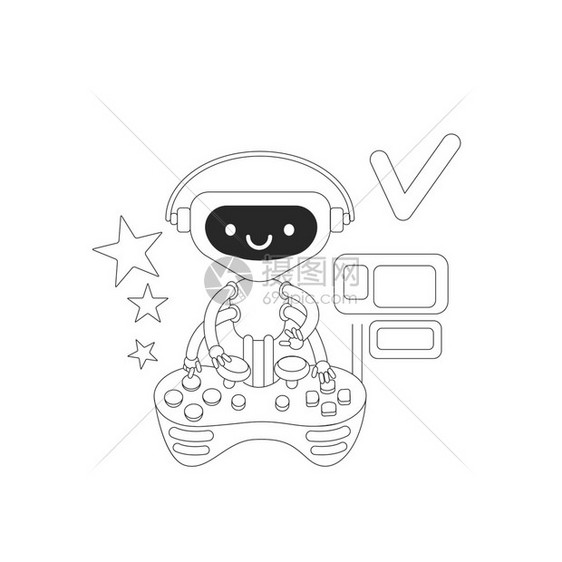 视频游戏机薄线概念矢量插图可爱机器人玩家乐杆2D卡通字符用于网络设计人工智能非玩家创意图片