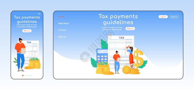 用户指南用户服务移动和Pc主页布局征税一页网站u金融扫盲网页跨平台设计插画