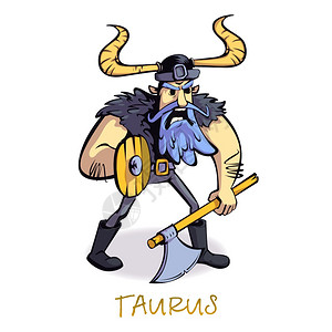 Taurszodiac符号男子平面卡通矢量插图vikng星座符号个准备使用2D字符模板用于商业动画打印设计孤立的漫画英雄图片
