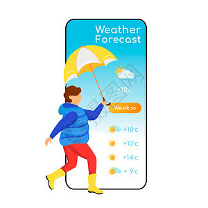 带雨伞穿大衣的男孩气象应用电话界面图片