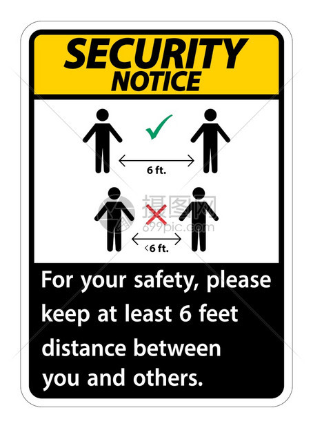 安全通知保持6英尺的距离为了安全起见请在您和其他人之间至少保持6英尺的距离图片