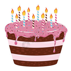 美味的生日巧克力蛋糕和粉红冰淇淋蜡烛图片
