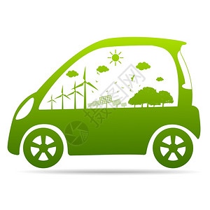 具有生态汽车环境城市景色概念的生态城市周围绿色树叶的车牌符号图片